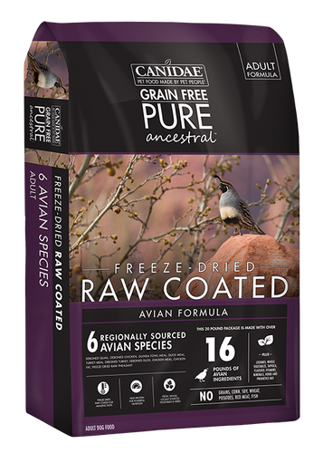 Canidae PURE Ancestral Grain Free Avian Recipe with Quail, Chicken, & Turkey Raw Coated Dry Dog Food