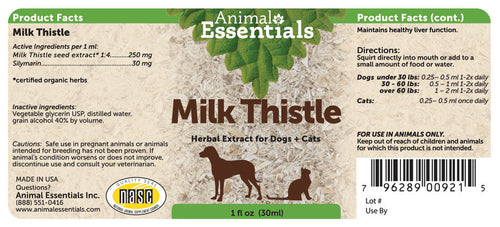 Animal Essentials Milk Thistle Herbal Extract for Dogs and Cats