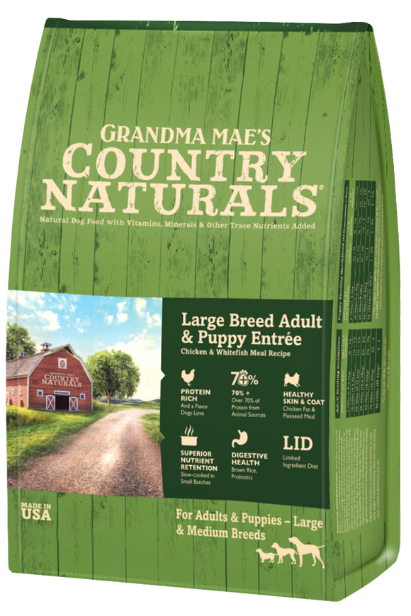 Grandma Mae's Country Naturals Large Breed Adult & Puppy Entrée with Meat & Brown Rice