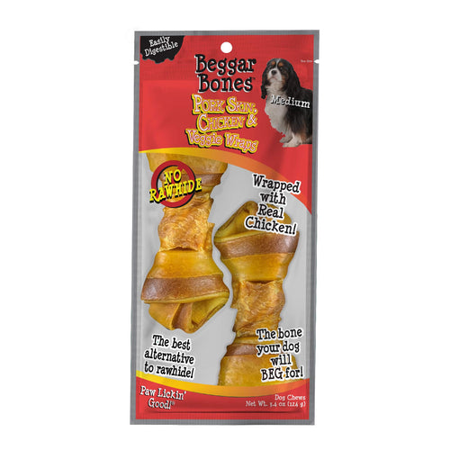 Savory Prime Beggar Bone Pork Skin, Chicken & Veggie Wraps Medium 2 pk
